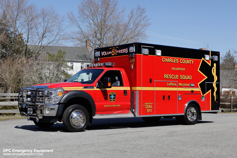 Featured image for “Charles County Volunteer Rescue Squad La Plata, MD – 2012 Ford F-450 4×2 / PL Custom Classic Type I Ambulance”